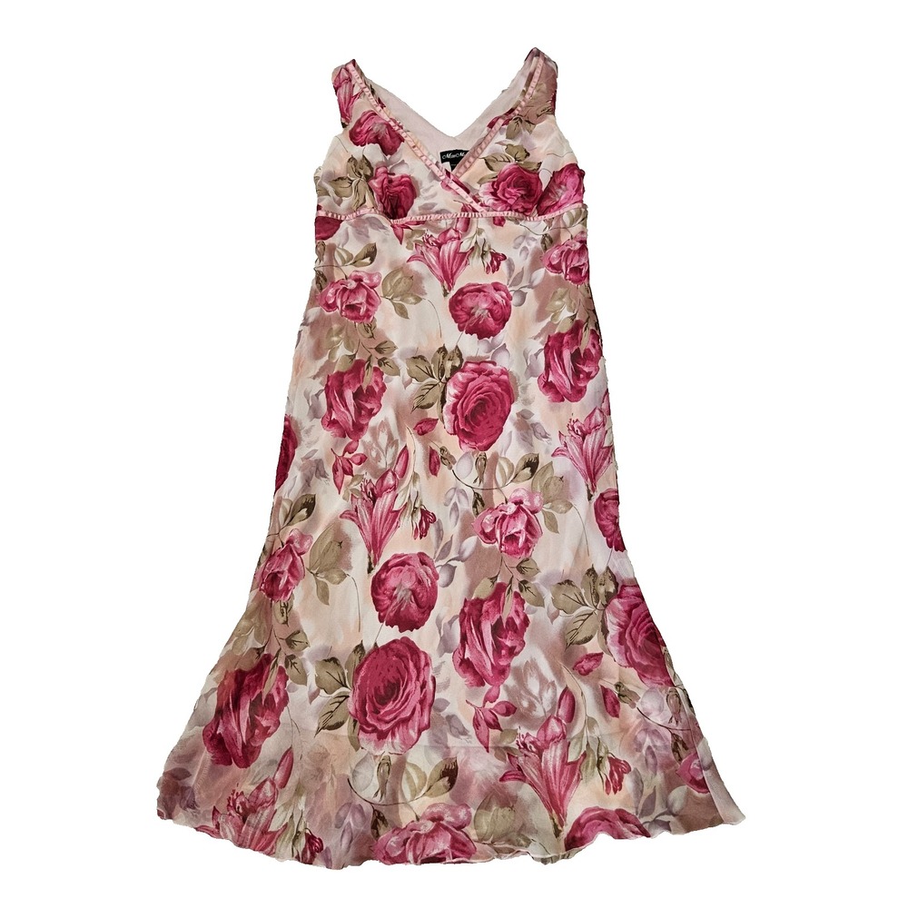 Meghan Matthews VTG Y2k 90's Floral Babydoll Romantic Soft Girl Sz 12 Midi Dress